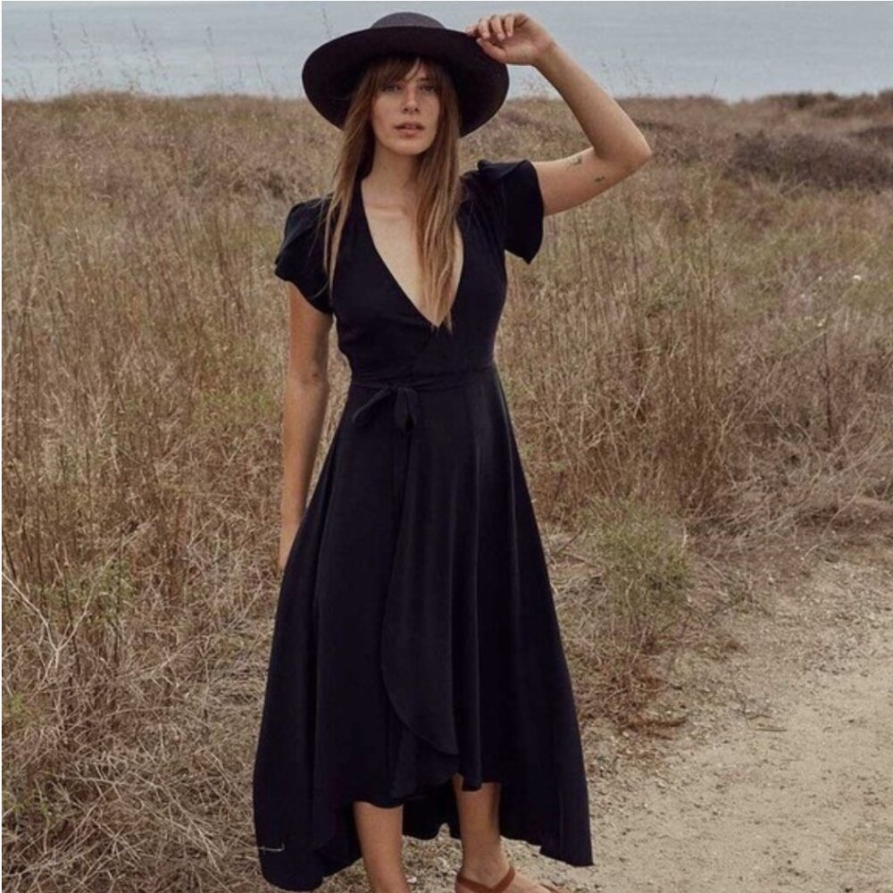 Christy Dawn | Autumn Wrap Dress | Black | Washed Silk | M | EUC